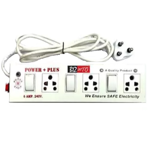 Bizinto 3 Socket + 3 Switch White Extension Board With Indicator