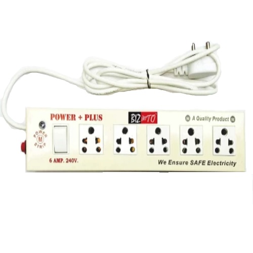 Bizinto 5 Socket + 1 Switch White Extension Board With Indicator