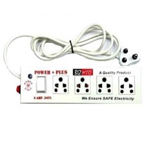 Bizinto 4 Socket + 1 Switch White Extension Board With Indicator