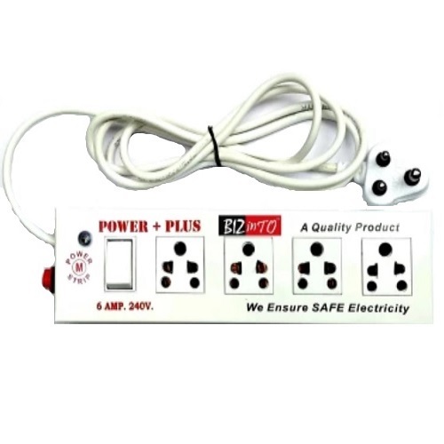 Bizinto 4 Socket + 1 Switch White Extension Board With Indicator