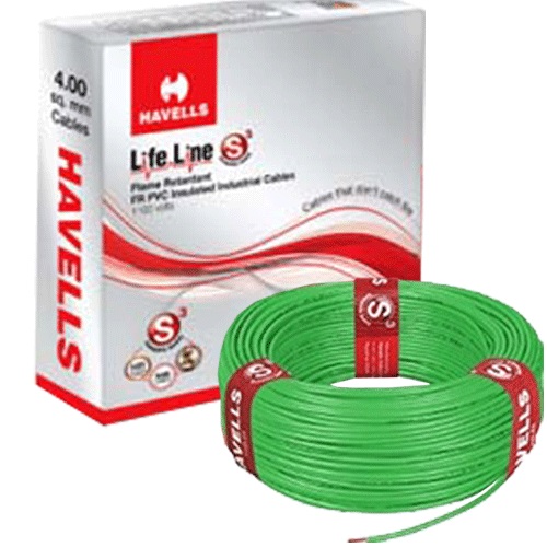 Havells 2.5 Sqmm 1 Core Life Line S3 FR PVC Insulated Industrial Cable Green, 1 mtr