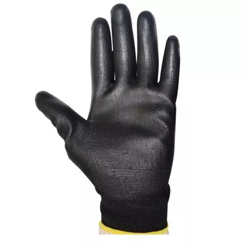 Midas Black PU Coated Safety Gloves, Medium ( Pack of 12 Pair )