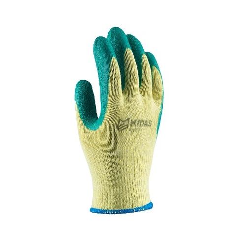 Midas Splendor Grip Yellow And Green Coated Safety Gloves, Small ( Pack of 12 Pair )