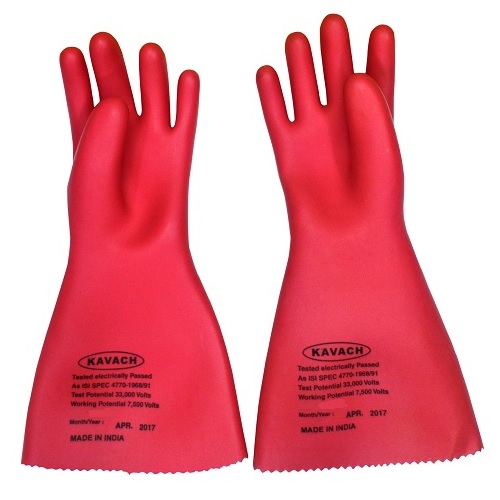Kavach Red Electrical Gloves, 33 KV, Length: 400 mm