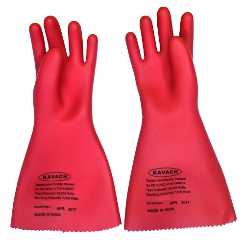 Kavach Red Electrical Gloves, 33 KV, Length: 380 mm