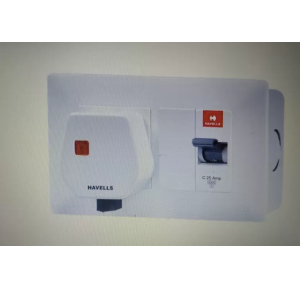 Havells DBOXx MCB Protected Socket PVC Plastic Base Model (White) & AHLGWXW163 16A 3Pin Flat Plugtop with Indicator, white (Model: AHLGWXW163)