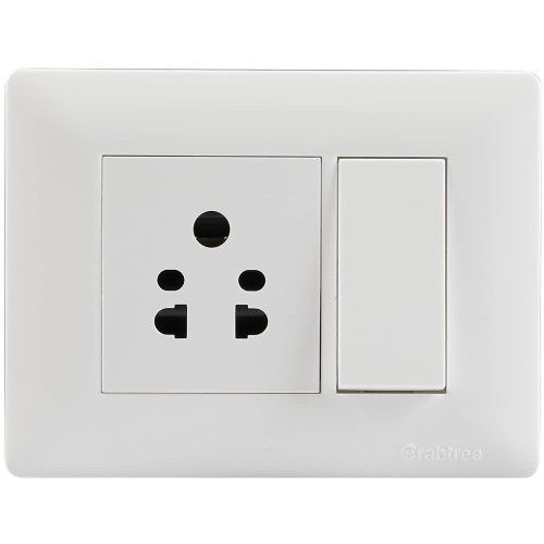 Crabtree Athena 3M Plate ACAPNCWV03 + Athena Classic 10A 1 Way Switch ACASXXW161 + Athena 6A/16A 3 Pin Shuttered Socket With ISI Marking