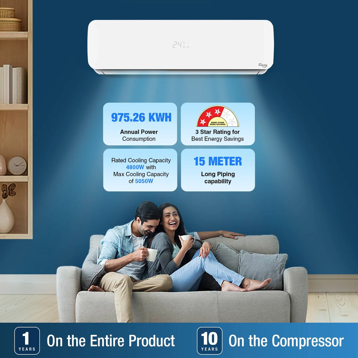 Voltas Inverter Split AC 1.5 Ton 3 Star 183V Vectra Pristine Adjustable